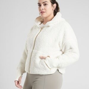 ATHLETA Women’s S Cozy Sherpa Reversible Cream Full Zip Jacket Hoodie